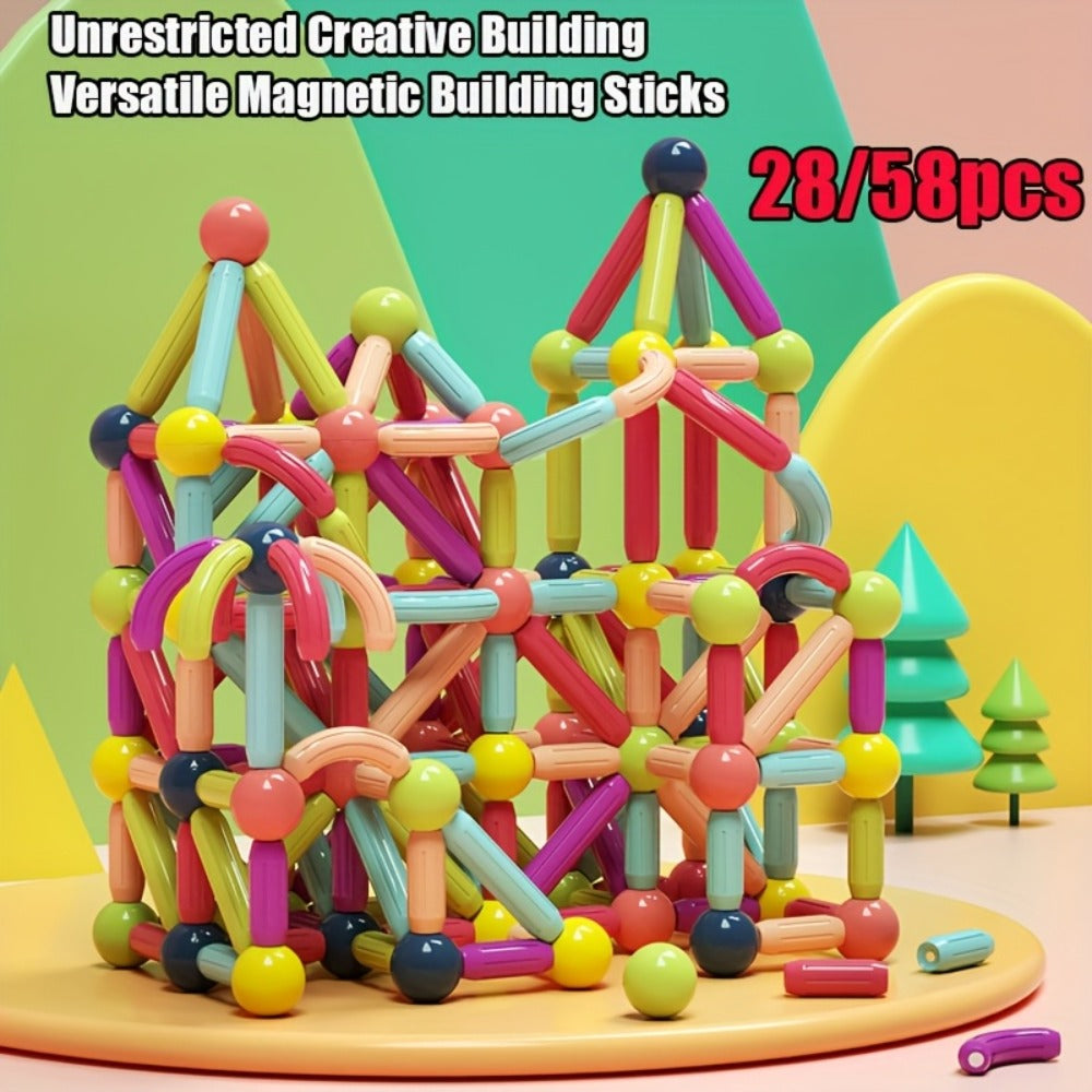 Creative Magnetic Sticks Building Set 28/58 Pcs – 3D Structure Construction STEM Toy for Kids, Stimulate Imagination & Creativity, Perfect for Family Classroom & Group Play Ages 3+