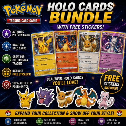 25 Pokémon Holo Cards Bundle with Free Stickers | Authentic Pokémon Trading Card Collection Pack