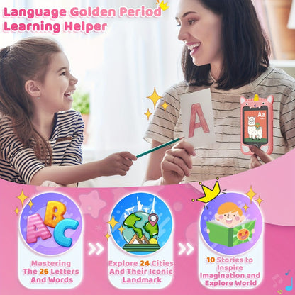 Kids Toy Phone with 25 Games Touchscreen HD Dual Camera & 8GB SD Card – Dinosaur Children's Cell Phone for Boys & Girls Ages 3-10 Travel Toy Birthday Christmas Easter Gift Pink Purple