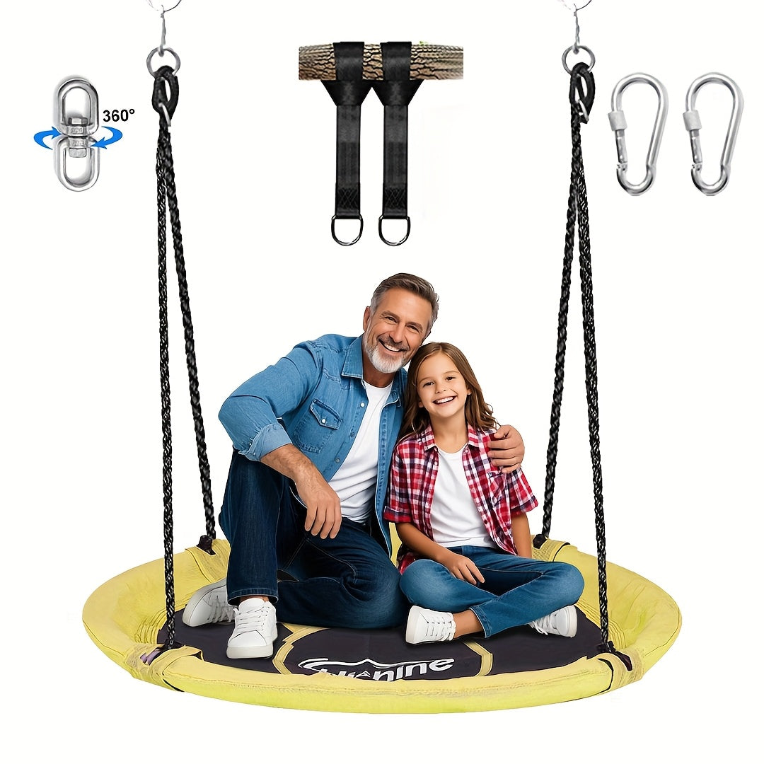 Saucer Swing for Kids 43 Inch – 360° Rotating Spinner Swing with Swivel, Adjustable Ropes & Hanging Straps, Durable Round Nest Swing for Outdoor Tree or Swing Set, Backyard Playground Gift