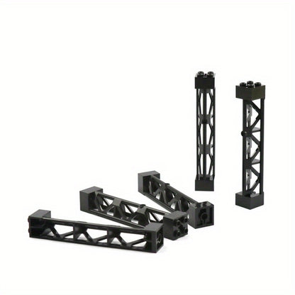 Compatible Pillar Support Bricks 20pcs Black – 2x2x10 Column Rod Blocks for Train Car Girder City Models, LEGO-Compatible Parts 58827 95347, MOC Building Accessory for Kids & Adult Builders