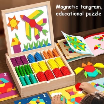 Magnetic Wooden Puzzle Blocks 128 180 220 Piece Set – Geometric Figures Cognitive Learning STEM Toy for Kids, Creative Jigsaw Building Gift for Toddlers & Children