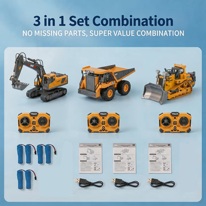 [Remote Control Toy Car] 4pcs/ 3pcs/ 2pcs Remote Control Engineering Vehicle Set, 2.4G 1:24 & 1:64 High-Tech 11-Channel RC Excavator, Dump Truck & Bulldozer Alloy Plastic Construction Toy Car Kit