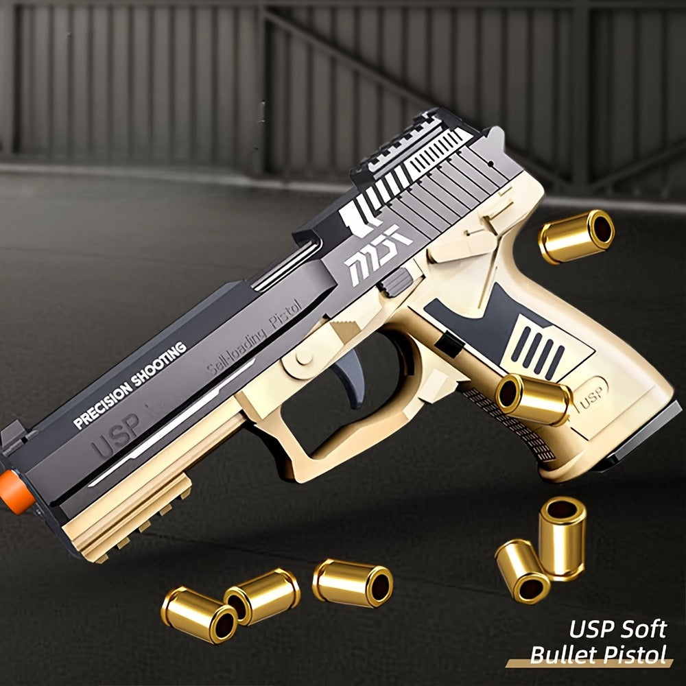 2024 USP Toy Gun Soft Clip Pistol, Continuous Shooting, with Ejecting Shells, Toy Foam Blaster, Cool Rapid-Fire Toy Gun Educational Models, Outdoor Shooting Games, Halloween, Thanksgiving, Christmas, Birthday Gift for Boys Girls