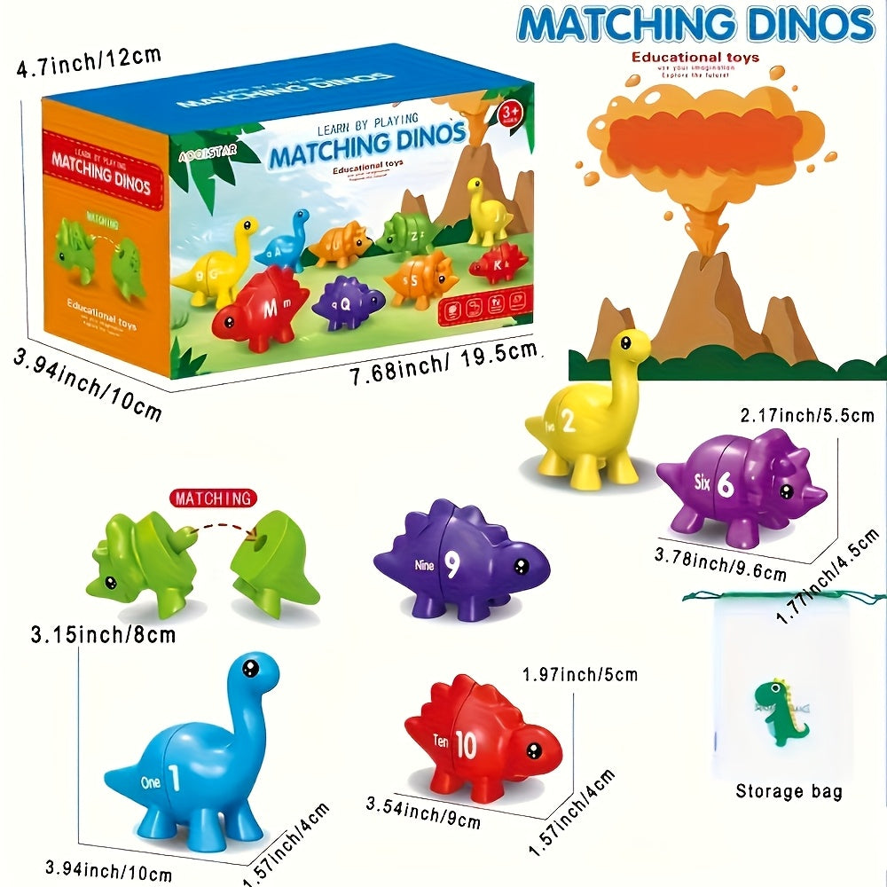1 Box Dinosaur Number Toy 10 Pairs Retractable Plug-In Dinosaur Number Matching Toy Mathematics Enlightenment Counting Sorting Game for Infants And Toddlers Hand-Eye Coordination Training with Storage Bag Included Easter Gifts Bulk