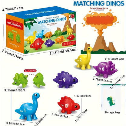 1 Box Dinosaur Number Toy 10 Pairs Retractable Plug-In Dinosaur Number Matching Toy Mathematics Enlightenment Counting Sorting Game for Infants And Toddlers Hand-Eye Coordination Training with Storage Bag Included Easter Gifts Bulk