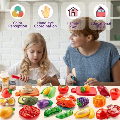 78pcs Set Of Kitchen Toys With Storage Bag, Dinnerware, Dummy Fruits, Vegetables, Plastic Accessories For Children Educational Learning Toy, Role Play Gift