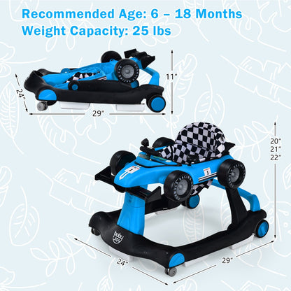 4-in-1 Foldable Baby Walker with Activity Toy Tray & Adjustable Height – Sit-to-Stand Push Walker for Infants & Toddlers, Removable Washable Seat Pad, Safe Learning Walker Baby Gift (Blue)