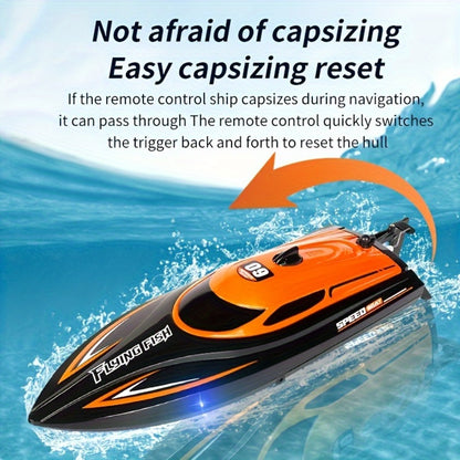 RC Speedboat 30KM/H with LED Night Navigation Lights – 2.4G Remote Control High Speed Boat, Anti-Capsizing Water Cooling System, Pool & Lake RC Toy for Kids & Adults, Birthday Gift