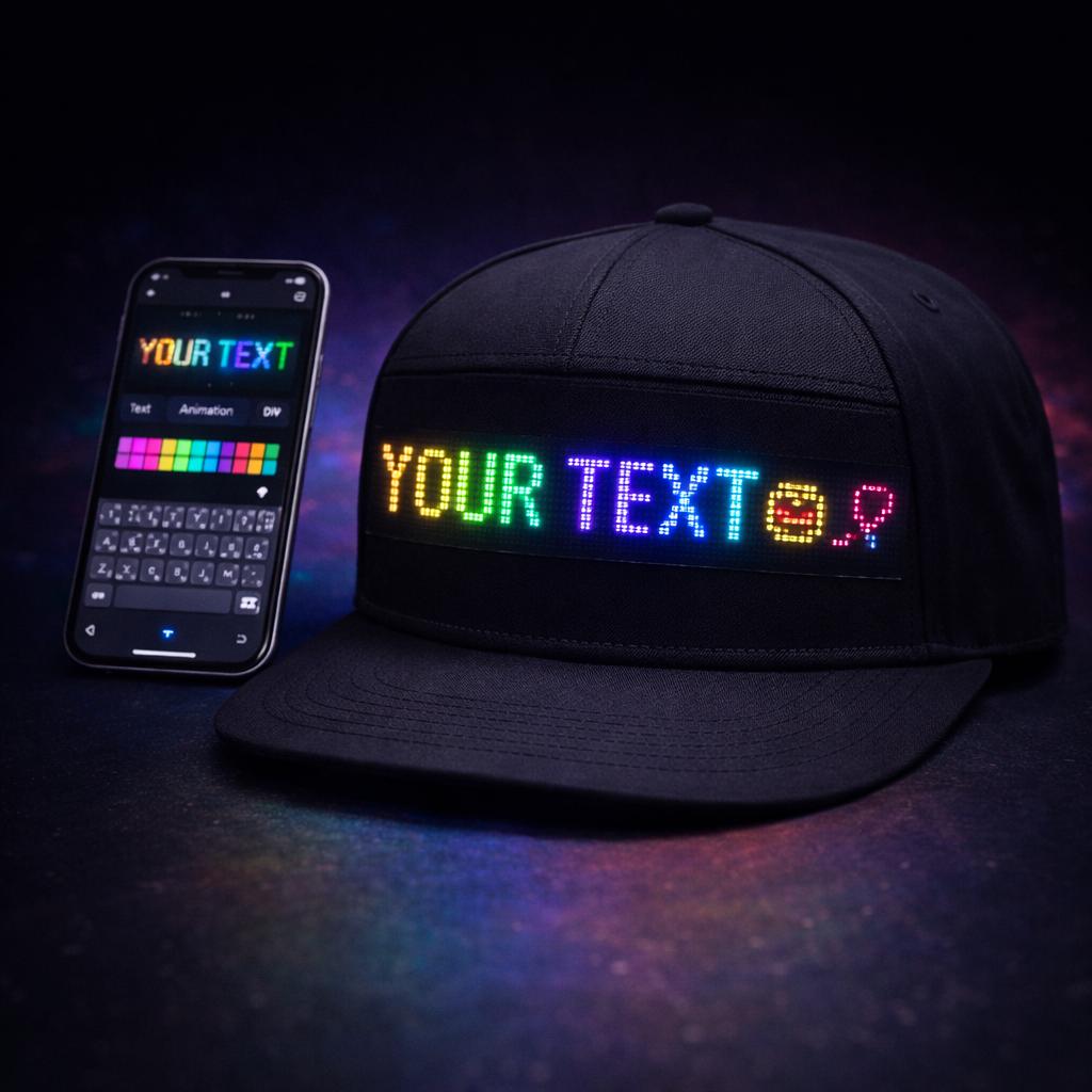 [Programmable LED Hat] Programmable LED Night Light Hat for Men| Mobile App Control, Scrolling Text for Voting, Elections, Parties, Dances, Halloween, Christmas Gifts, USB Charging