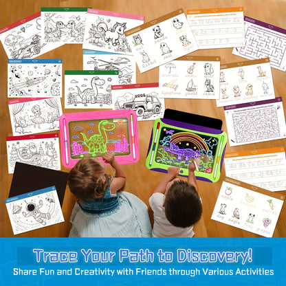 LED Light-Up Drawing Writing Doodle Board, Learning Travel Toy with 9 Double-Sided Cards, 6 Markers, Art Set, Suitable for Birthday Gifts And Christmas Gifts for Girls And Boys Aged 3-8.
