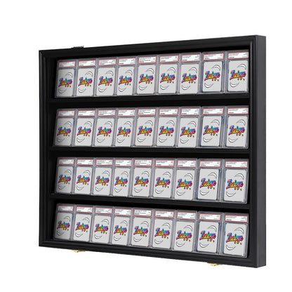 Sports Card Display Case 36 Slots Lockable Wall Frame – UV Protection Acrylic | Baseball Basketball Football Hockey Trading Cards | Black Cabinet Collector Gift