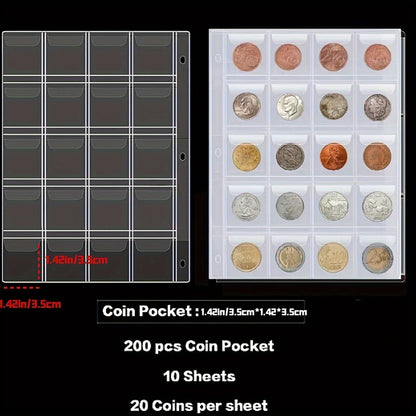 Coin Collection Book with Zipper & Handle 200/320 Pockets – 10/20 Page Coin Storage Album for Currency & Commemorative Coins, Fits 20/25/27/30mm Coins, Black & Blue