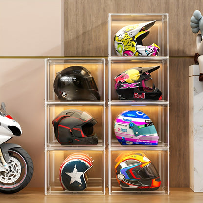 XL Clear Stackable Acrylic Storage Bins with Magnetic Lid – Dustproof Large Display Case for Figures, Collectibles, Helmets, Shoes, Bags, Books, 50L Foldable Organizer 1/2pcs