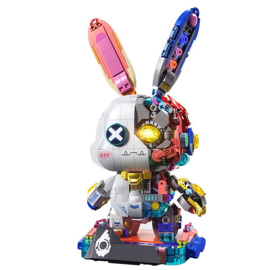 1377pcs Building Block Mechanical Rabbit, Punk Style Middle-Scale Model, Pink Exterior And ABS Material, Easy Assembly Operation, Suitable As Halloween, Christmas, Thanksgiving Gifts, Shipped in Color Box