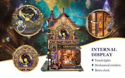 DIY Wood Building Bookhouse with Mechanical Movements - Compatible for Dollhouses, Miniature Model Building with Wood, Mechanical Link System Suitable for Collectors, Christmas/Thanksgiving Gift for &