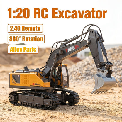 Track Type RC Excavator Toy for Kids – 1200mAh Remote Control Excavator with Metal Shovel & LED Light, Construction Tractor Toy for Boys Ages 6-12, Birthday Gift (Metal/Plastic/Mini Options)