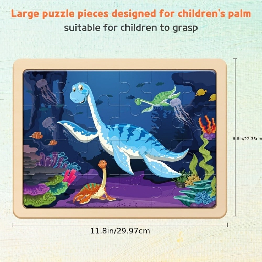 Wooden Dinosaur Puzzle Set for Kids Ages 3-8 – 4-in-1 Jigsaw Puzzles with 24 Pieces, Colorful Preschool Educational Toy for Boys & Girls, Fun Birthday Christmas Gift for Toddlers & Children