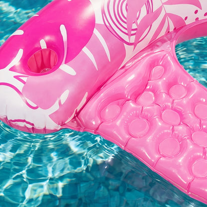 Inflatable Pool Chair 2-Pack for Adults – Leaf Print Blow Up Floating Chairs with Cup Holders & Water Balloons, Hammock Noodle Mat Float Set for Pool Beach Lake, Summer Party Gift (Blue & Pink)