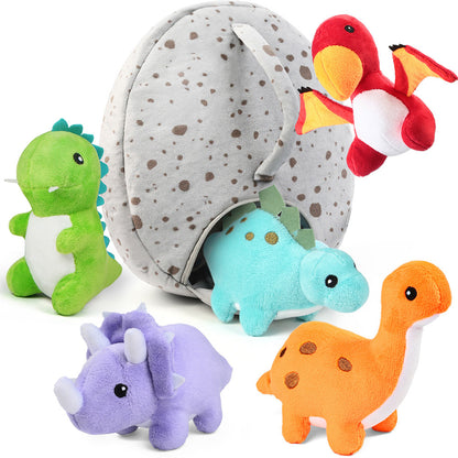 Dinosaur Stuffed Animal, 5 Pack Small Dino Plush Toys and Egg Bag Set, Plushies for Baby Kids Toddlers, Christmas Gift