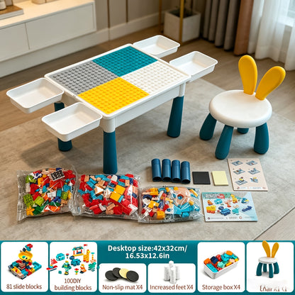 [24H Ship]16.54*12.6inch Multifunctional Building Block Table Set, with Storage Boxes & Chair, All-in-One Sturdy Construction for Boys & Girls, with ABS Material, Suitable As Halloween, Christmas, Thanksgiving, New Year's Day Gifts, Christmas Gifts