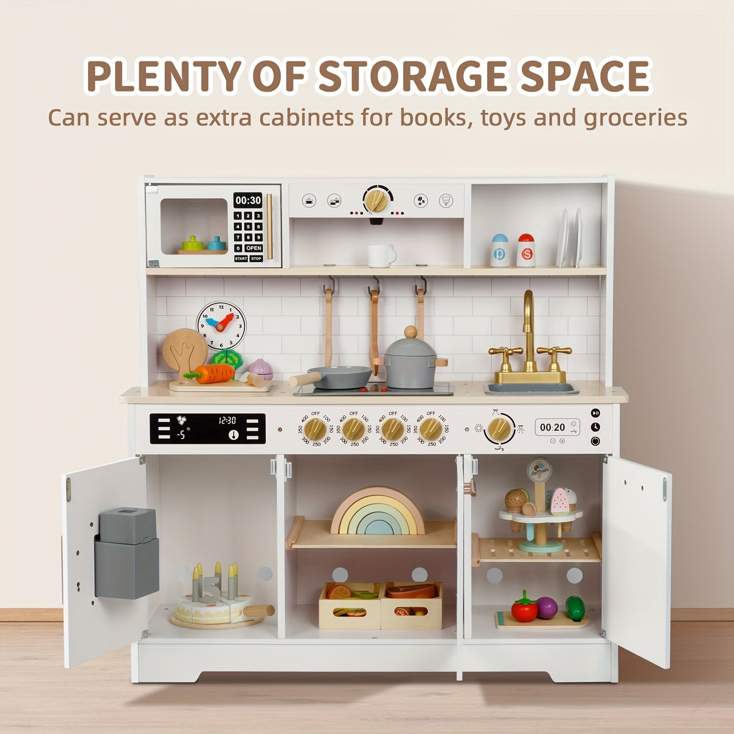 Kids Play Kitchen Set, Kitchen Set for Kids with Plenty Of Play Features, Sink, Oven, Stove, Dishwasher, Coffee Maker, Ice Maker And Microwave, Play Kitchen Sets for Kids Ages 3+