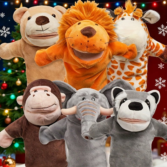 6pcs Multicolor Hand Puppet Zoo Animal Plush Puppets Suitable for Storytelling, Role Play & Teaching - Elephant, Giraffe, Lion, Bear, Raccoon, Monkey Puppets for Theater,, Christmas Gifts, Storytelling Toys