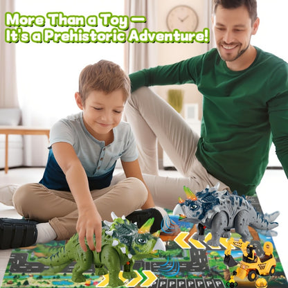 Triceratops Dinosaur Toy That Walks, Lights Up & Roars – Electric Dino Toy for Boys & Girls, Birthday Halloween Christmas Gift, Green / Gray