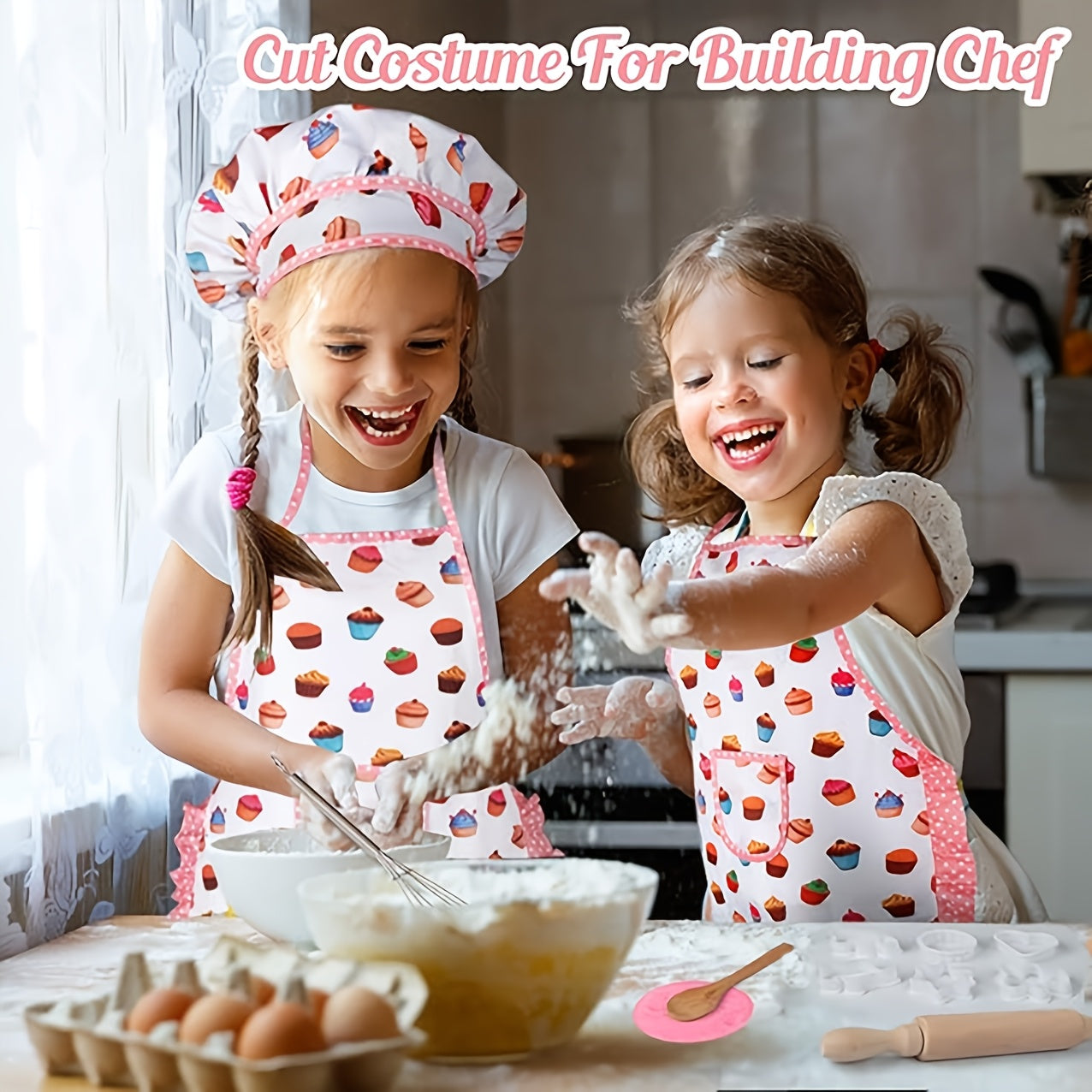 Cute Kids Cooking And Baking Sets, 24pcs Kids Aprons for Girls Kids Chef Hat Apron Dress Up Chef Costume, Little Girl Apron Sets Pretend Gifts for 3 4 5 6 7 8 Years Old Girls