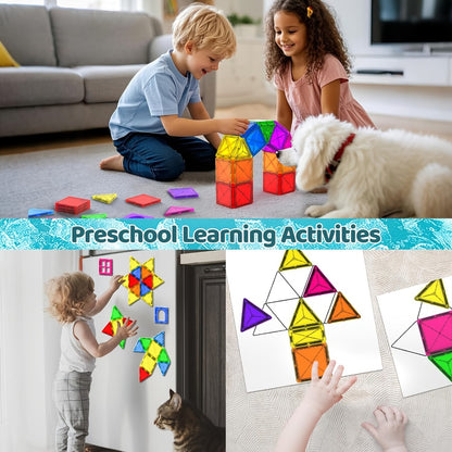 Castle Magnetic Tiles Building Set 102 or 116 Pcs – 3D STEM Sensory Blocks, Pretend Castle Playset for Preschool Boys & Girls Ages 3+, Early Learning & Creative Construction Toy Gift