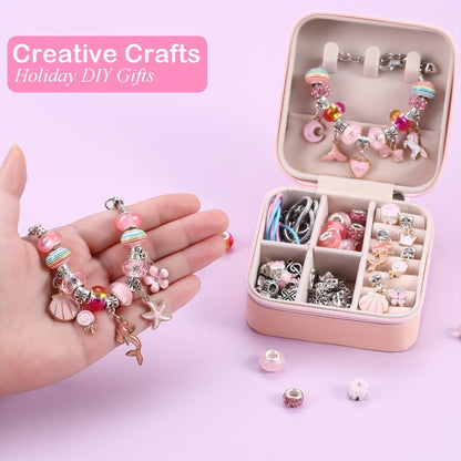 Bracelet Making Kit for Girls & Women – DIY Unicorn Mermaid Jewelry Craft Set with Portable Jewelry Box, Handmade Beaded Bracelet, Birthday Christmas Valentine's Day Graduation Gift