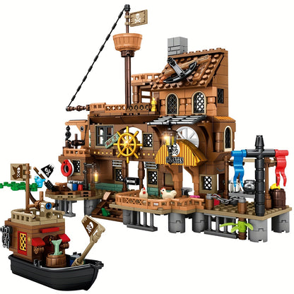Pirate Ship Set Pirate's Wharf Supply Center Building Brick Toy, 573 Pcs