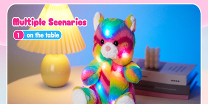 Musical Glowing Rainbow Cat Stuffed Animal, Mother'S Day Gift Glow in The Dark Plush Toy, Cuddly Night Companion Toy, Soft Cute Playing Doll, Adorable Birthday Gift Plush Toy for Kids