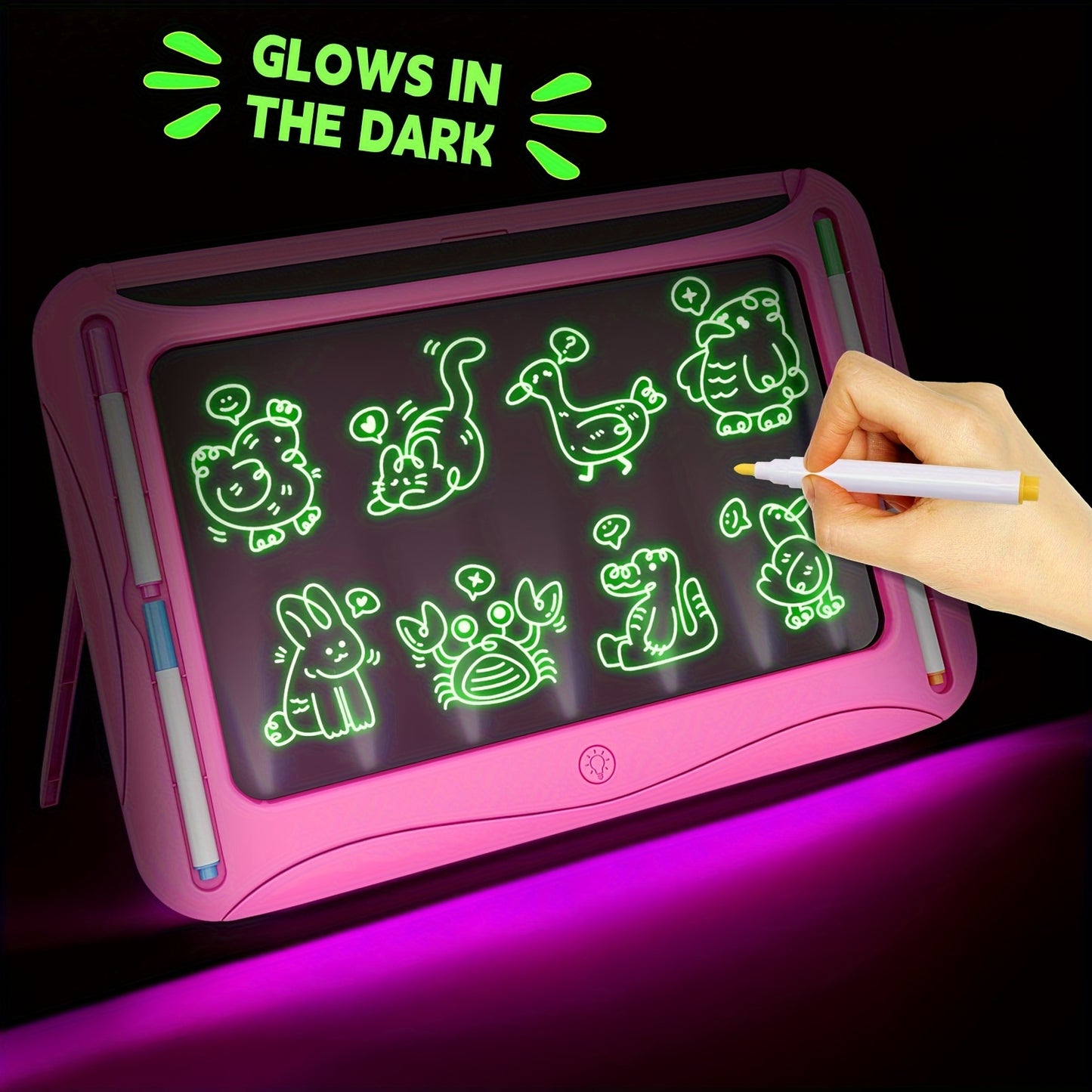 LED Light-Up Drawing Writing Doodle Board, Learning Travel Toy with 9 Double-Sided Cards, 6 Markers, Art Set, Suitable for Birthday Gifts And Christmas Gifts for Girls And Boys Aged 3-8.