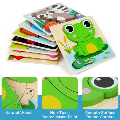 Animal Puzzles 8-Pack Wooden Toddler Puzzles – Colors & Shapes Cognition Learning Toys for Kids Ages 1 2 3, Thinking Training Educational Preschool Gift, Baby Infant Montessori Toy, Christmas Birthday Gift