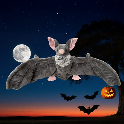 Giant Bat Plush Stuffed Animal 23" Wingspan — Soft Grey Spooky Bat Toy, Halloween Decor for Home Bedroom Car, Cute Creepy Gift for Kids Adults Animal Lovers