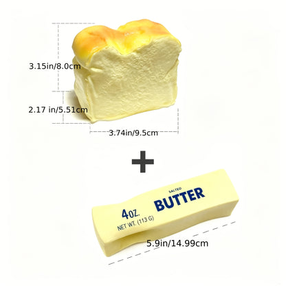 [Bread And Butter Set] 2pcs Slow-Rebound Bread And Butter Set - Custard Bread And Butter Stick, Soft As Real Bread Squeeze Toys, Non-Toxic Desk Decor with Creamy Scent, Cute And Squishy for Anxiety Relief