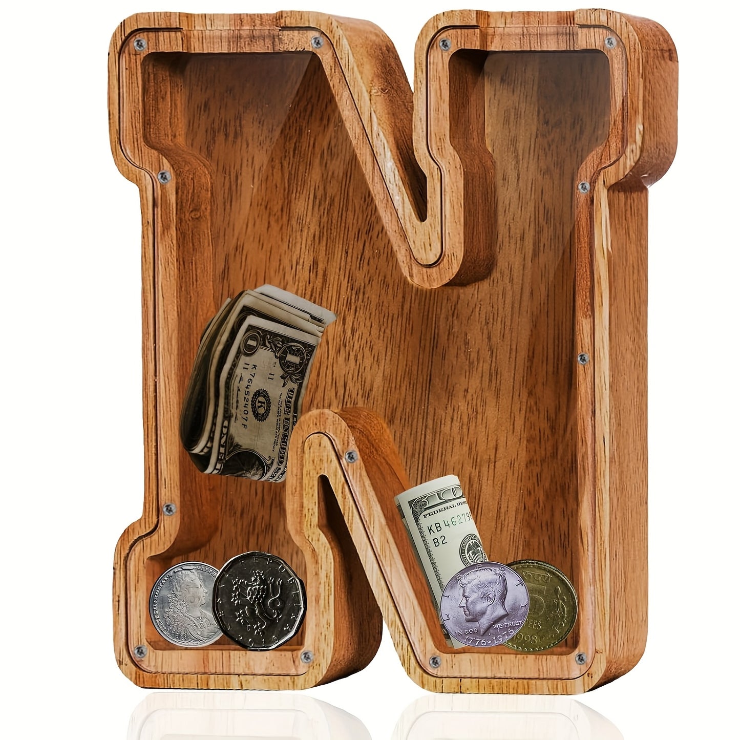 [Christmas New Year Birthday] Wooden Alphabet Money Bank - Large-Size With 26 Letters, Coin Savings Jar For Christmas, New Year And Birthday Gifts