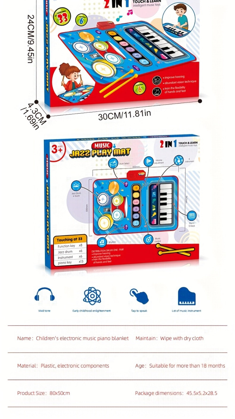 Multifunctional Electronic Drum Music Mat for Kids, Designed for Skill Development And Family Bonding