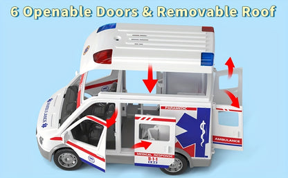 Kids' Emergency Vehicle Playset - Realistic White Ambulance with Flashing Lights & Sound, Friction-Powered, Ideal for Ages 3-8, Perfect Holiday or Birthday Gift, Playset for Youngsters|Playful Design|Durable Playset, Emergency Vehicle Playset|Playful Desi