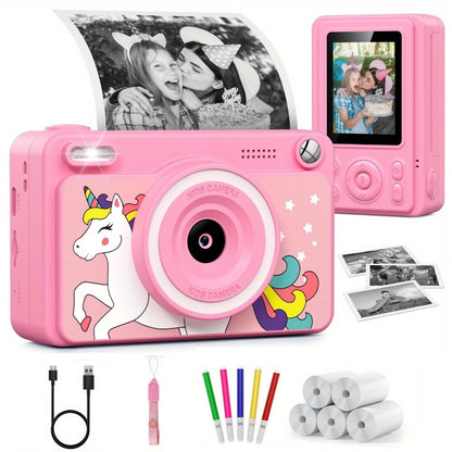 Kids Instant Print Camera - 1080P HD, 5 Rolls Paper And 32GB Card, Ideal Gift for Boys And Girls Age 3-14