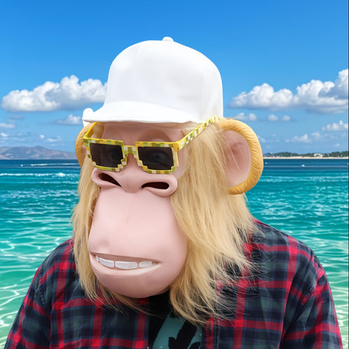[Halloween] 1pc Funny Plush Monkey Mask - Cute Cartoon Animal Costume with White Hair, Fashion Glasses & Hat - Soft Latex Full Head Design for Halloween Parties, Role-Playing - One Size Fits Most Adults