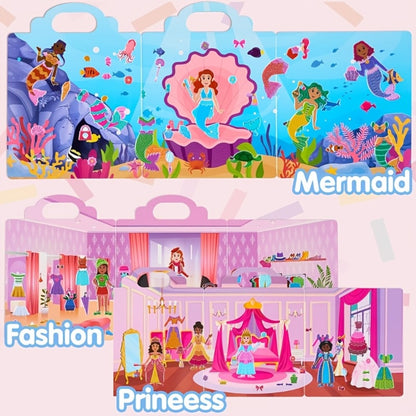Reusable Sticker Books for Toddlers Girls 3 Pack – 3D Foam Sticker Activity Books Mermaid Princess Fashion Themes, 195+ Restickable Stickers Screen-Free Travel Toy Birthday Christmas Gift