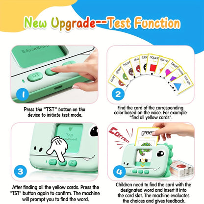 Talking Flashcard Machine for Toddlers 160 Words — Portable Word Card Reader Kids Ages 1-4 Dinosaur Unicorn Style Speech Vocabulary Learning Toy Gift Boys Girls