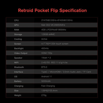 Handheld Game Console Retroid Pocket Flip 2 – Flip AMOLED Retro Emulator Android Gaming