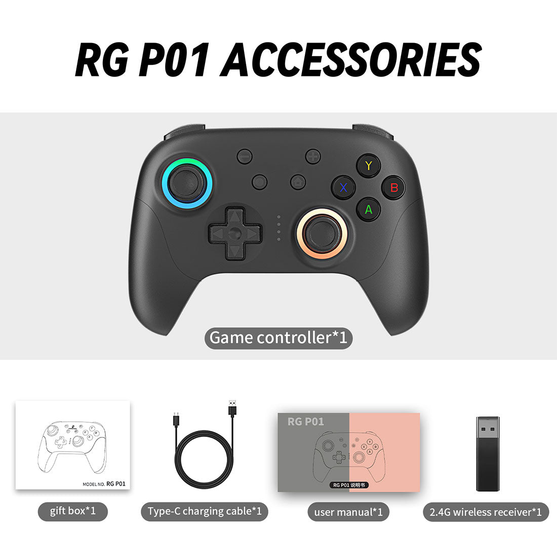 Bluetooth Game Controller Anbernic RG P01 - Hall Effect RGB Gyroscope Multi-Platform Wireless Gamepad 600mAh