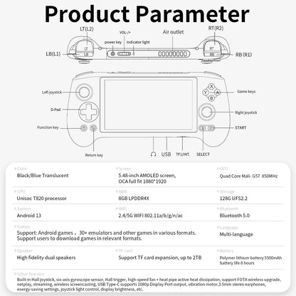 Handheld Game Console Anbernic RG556 Android 13 5.48-inch AMOLED Hall Joystick Active Cooling