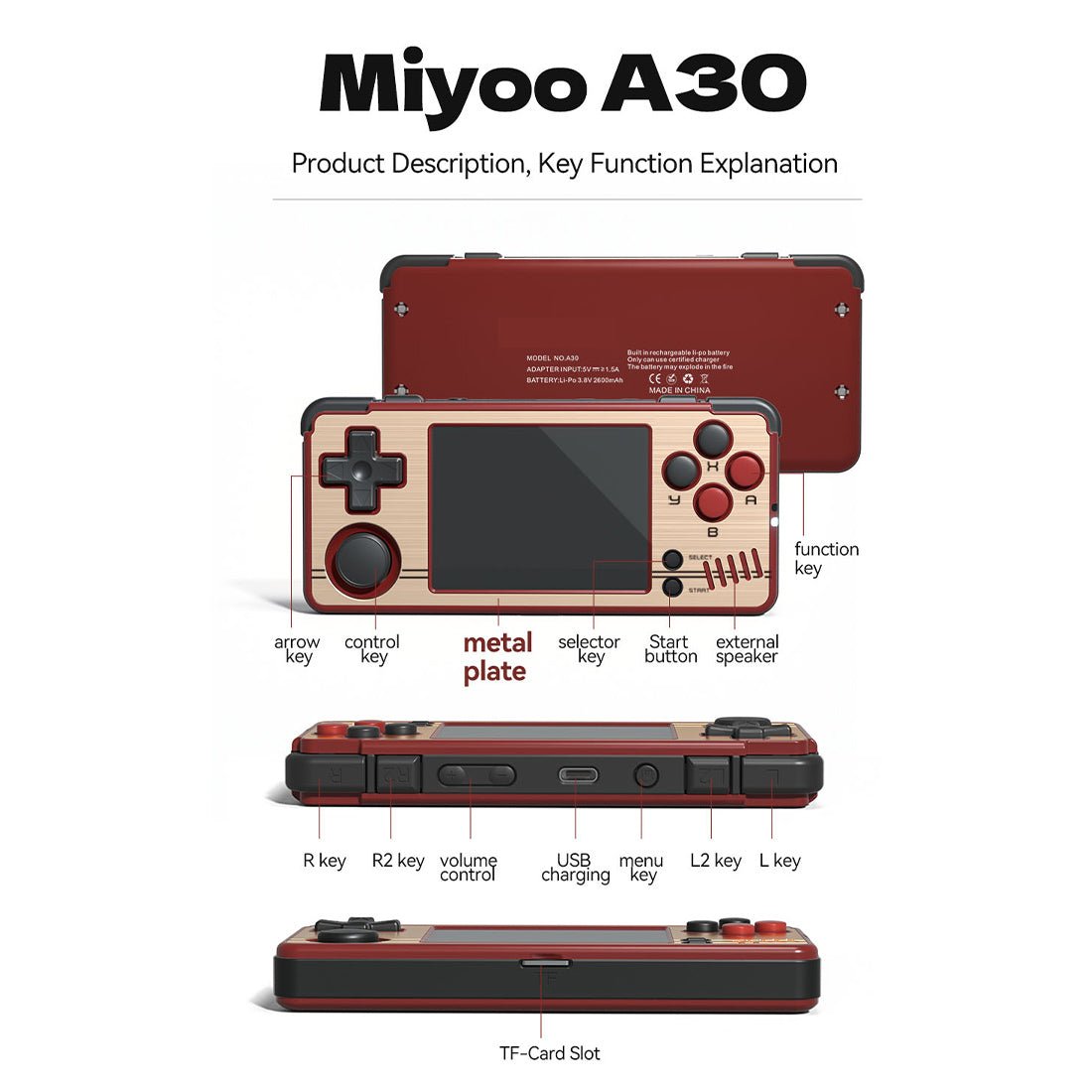 Handheld Game Console Miyoo A30 Retro Gaming Horizontal 2.8-inch IPS 26 Emulators Wi-Fi