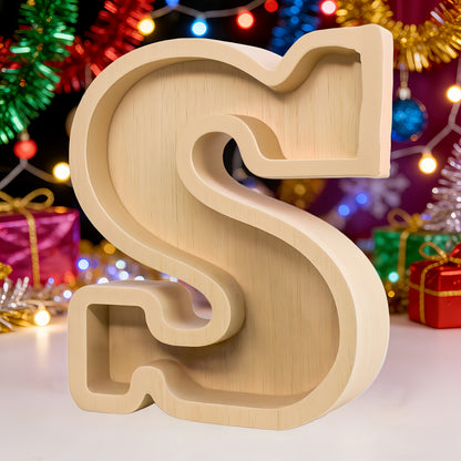 Alphabet Letter Piggy Bank A-Z Wooden Coin Bank Large Capacity Transparent – Personalized Savings Box for Kids | Back to School, Christmas & Birthday Gift