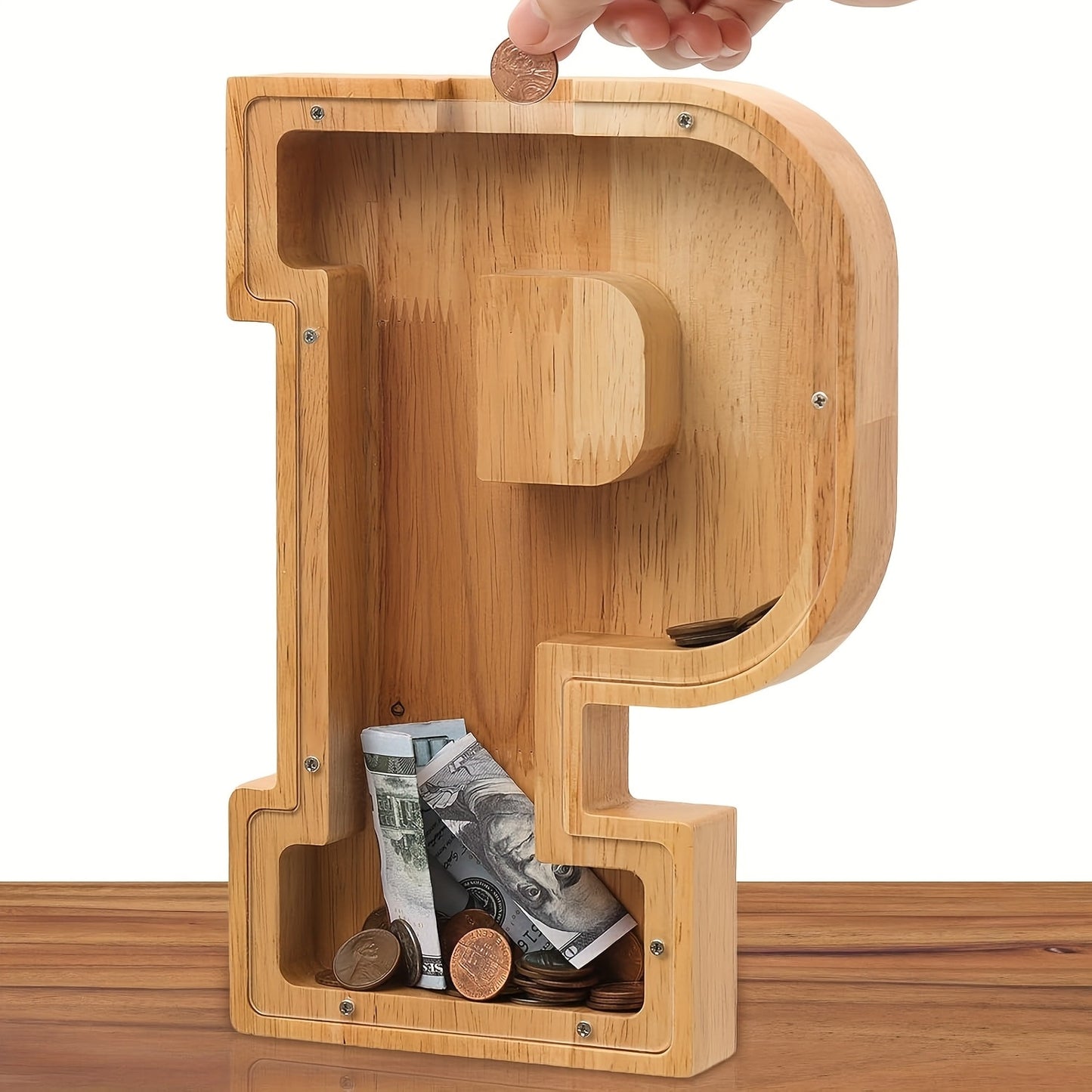 Personalized Wooden Piggy Bank for Kids – A-Z Alphabet Letter Initial Coin & Bill Savings Bank for Boys & Girls, Toddlers to Big Kids | Birthday Christmas Baby Shower Gift | Financial Literacy Toy & Room Decor
